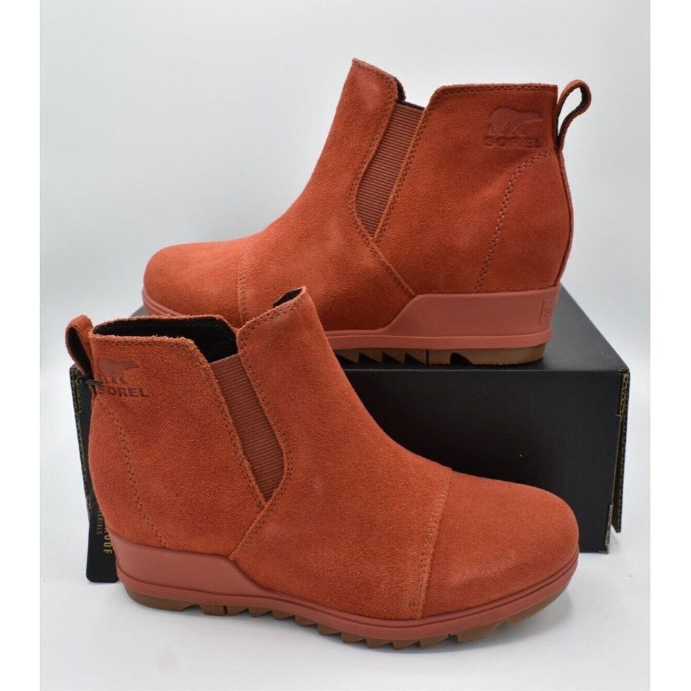 Sorel Womens Size 7.5 Evie Ankle Waterproof Warp Red Suede Pull On Boots Booties